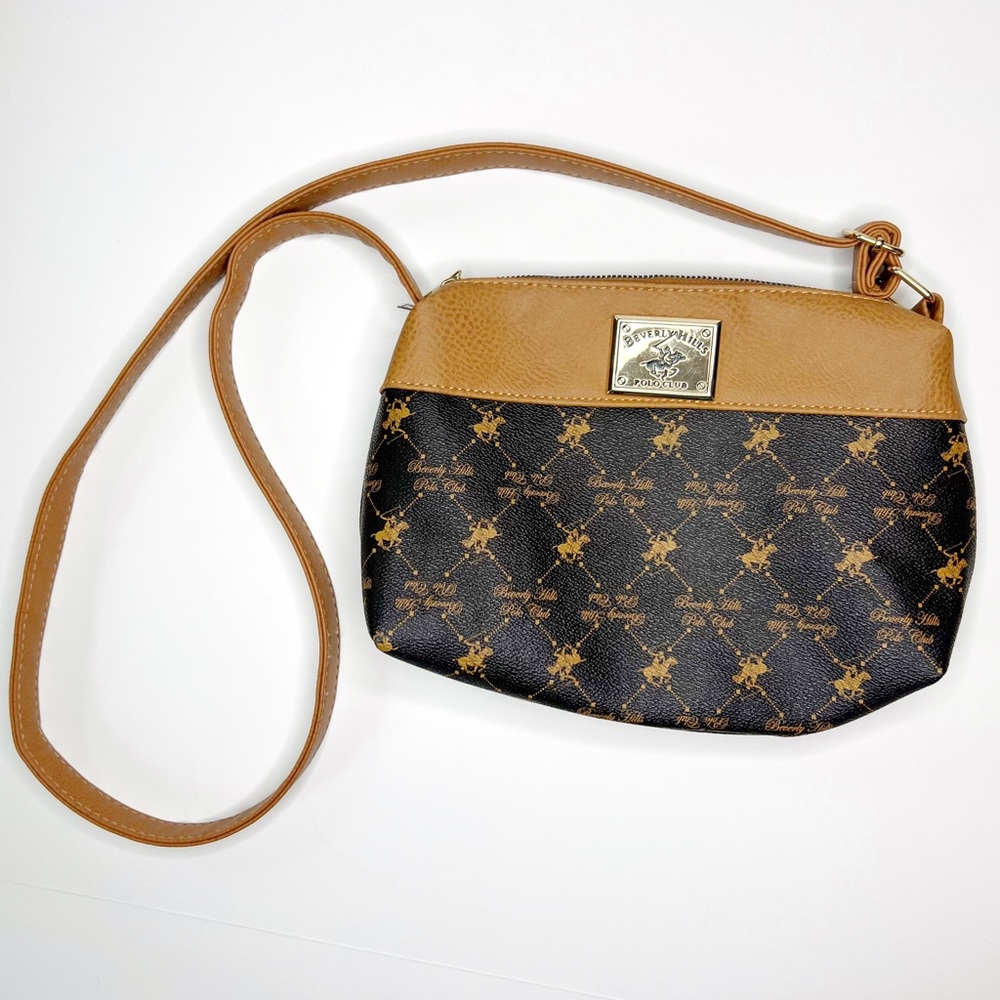 Beverly Hills Polo Club Logo Brown Gold Crossbody Purse Bag